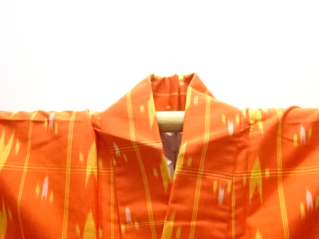  格子に絣柄織り出し米沢紬着物アンサンブル